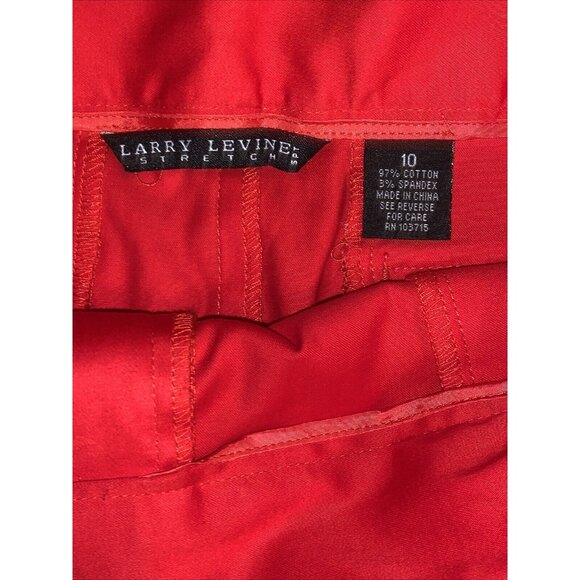 Larry Levine Red Stretch Pencil Skirt Decorative Belt Back Front Pockets Size 10 - Picture 2 of 4